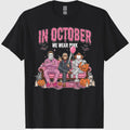 42x48 Comfort Colors In October We Wear Pink Shirt, Horror Characters Halloween Shirt, Funny Slasher Couch Scene Shirt 2