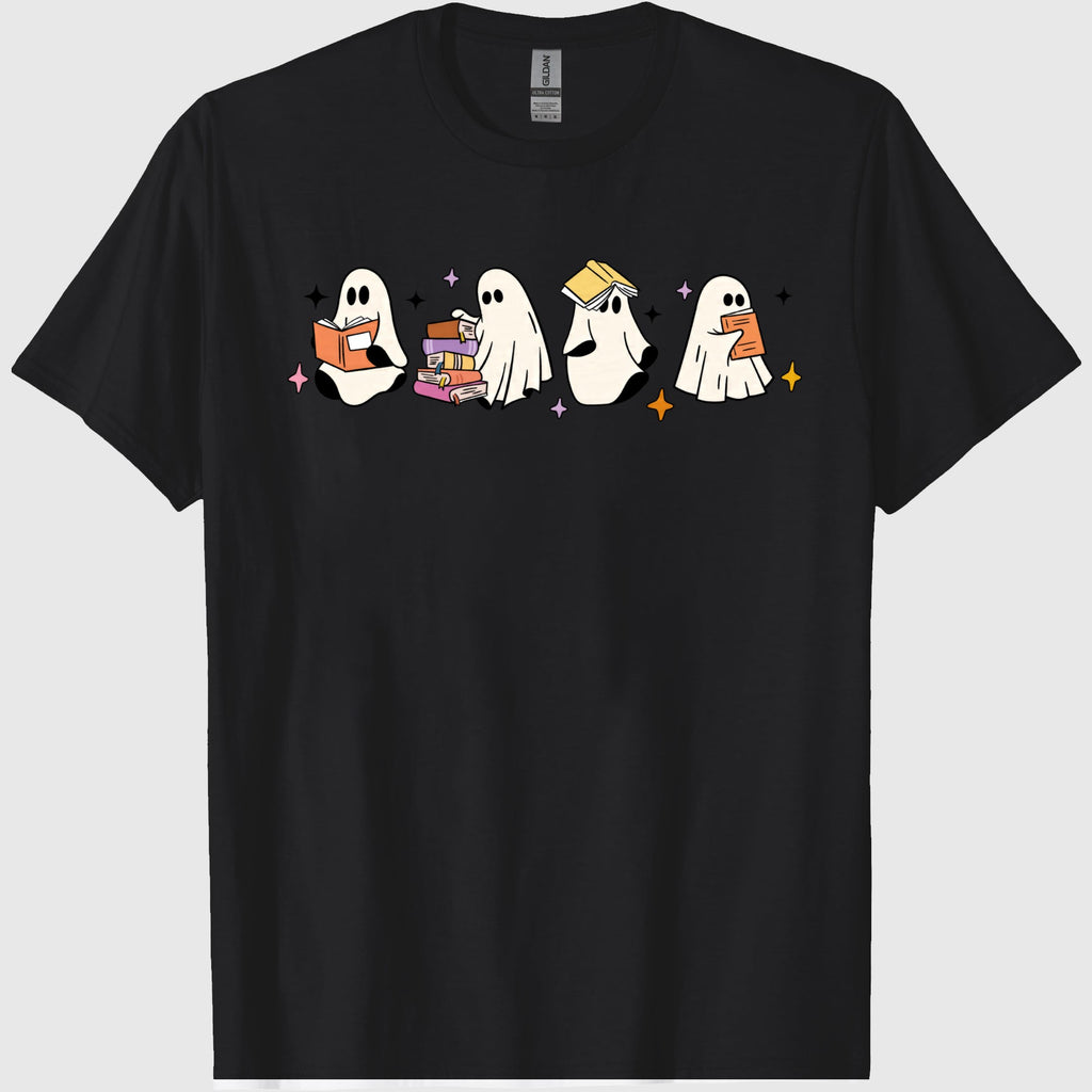 Comfort Colors Little Ghosts Reading Books Graphic Tee, Bookish Spooky Season Shirt, Ghost Tee for Halloween