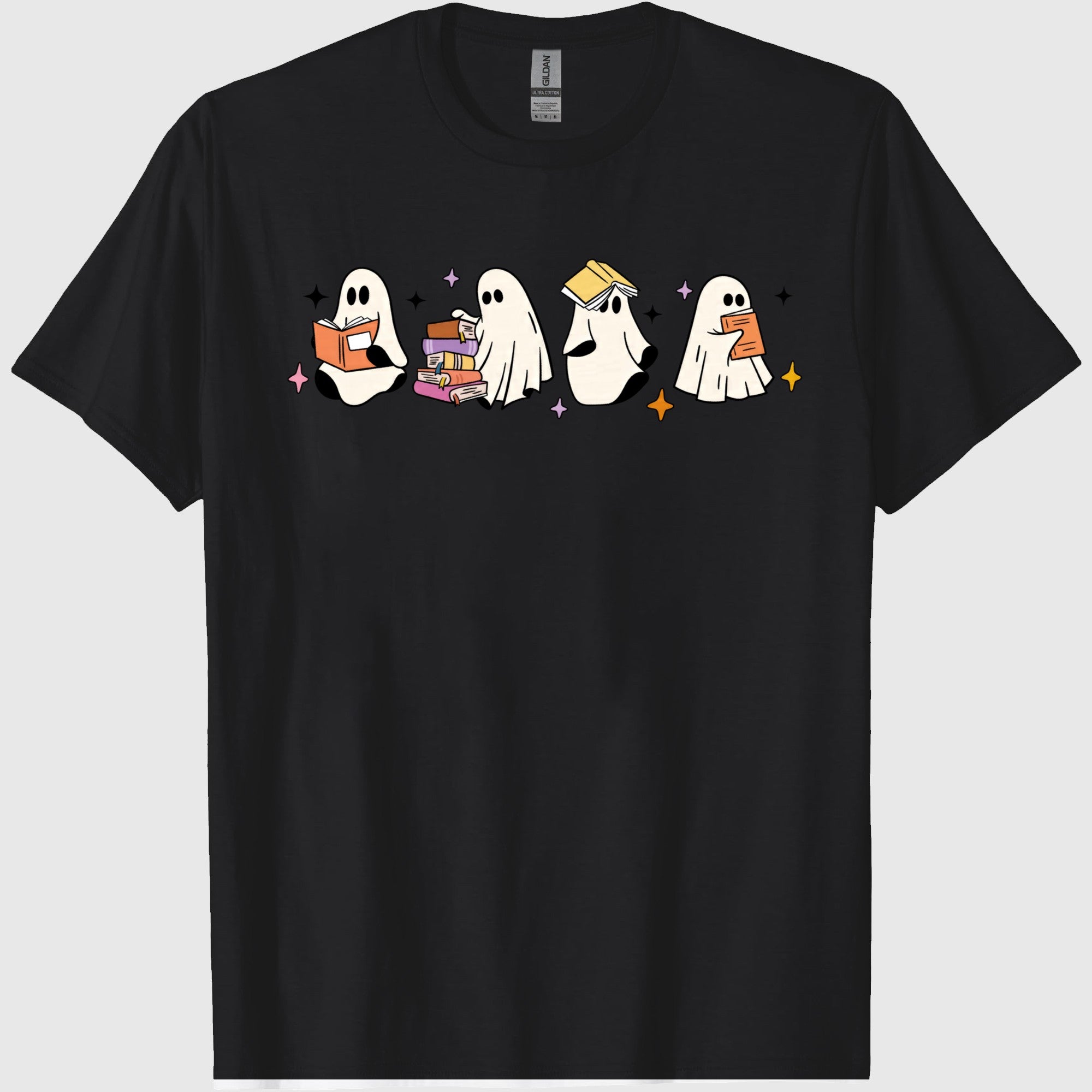 Comfort Colors Little Ghosts Reading Books Graphic Tee, Bookish Spooky Season Shirt, Ghost Tee for Halloween