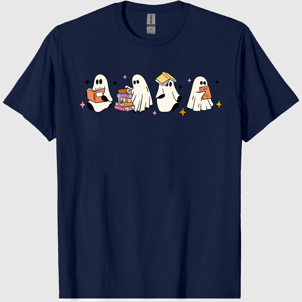 Comfort Colors Little Ghosts Reading Books Graphic Tee, Bookish Spooky Season Shirt, Ghost Tee for Halloween