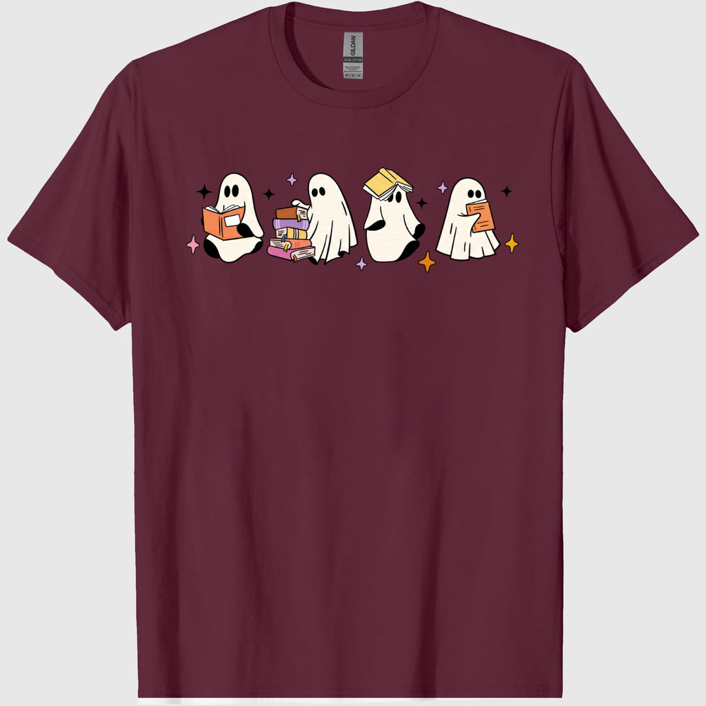 Comfort Colors Little Ghosts Reading Books Graphic Tee, Bookish Spooky Season Shirt, Ghost Tee for Halloween