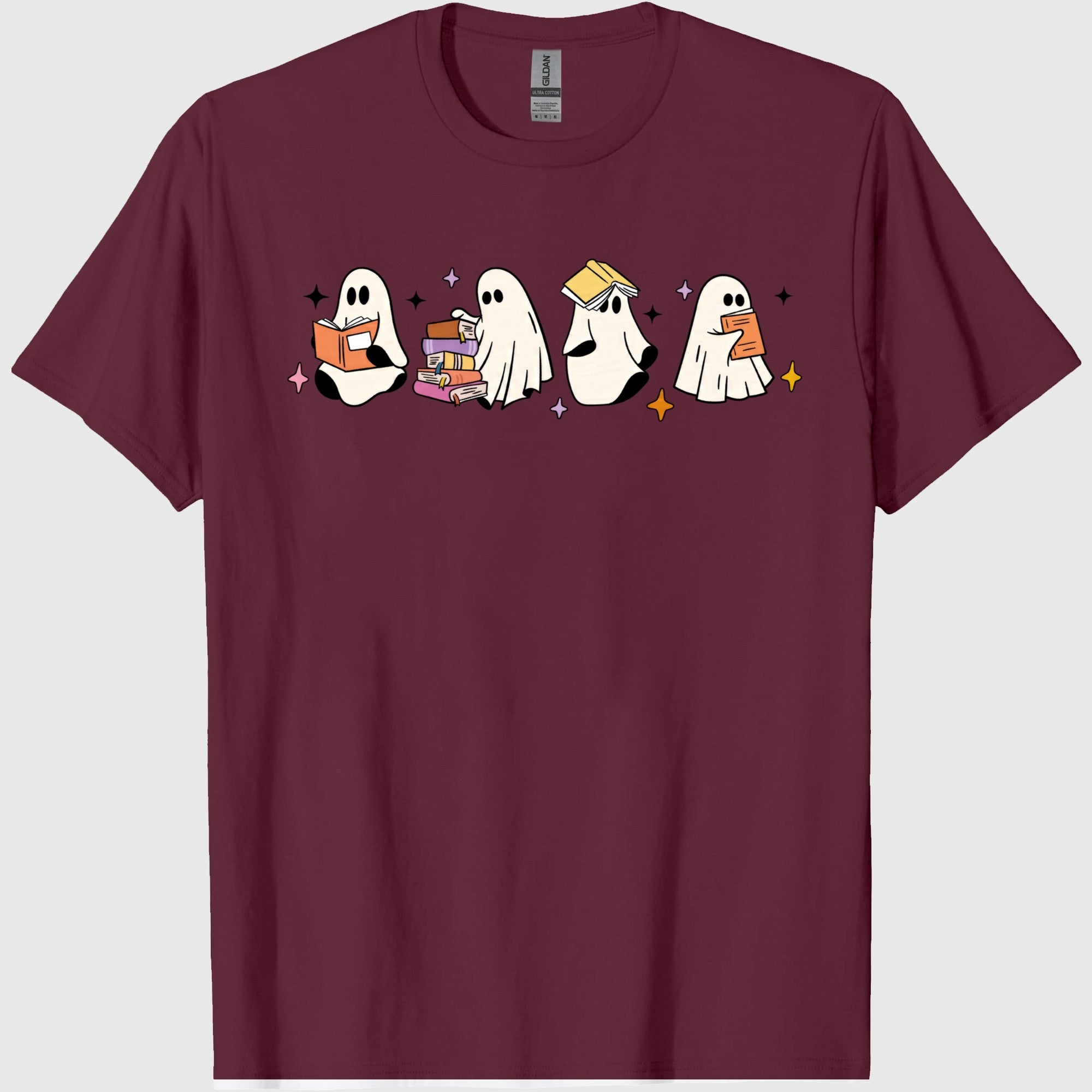 Comfort Colors Little Ghosts Reading Books Graphic Tee, Bookish Spooky Season Shirt, Ghost Tee for Halloween