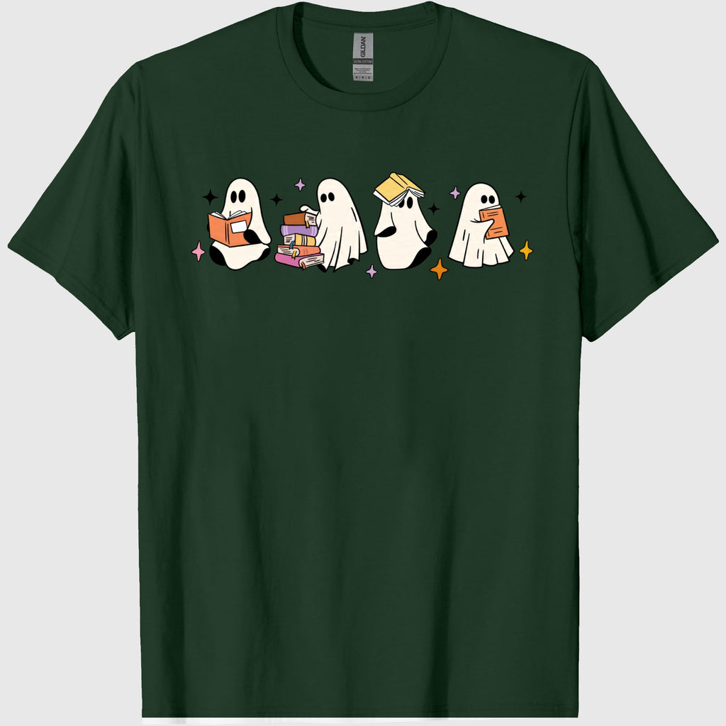 Comfort Colors Little Ghosts Reading Books Graphic Tee, Bookish Spooky Season Shirt, Ghost Tee for Halloween
