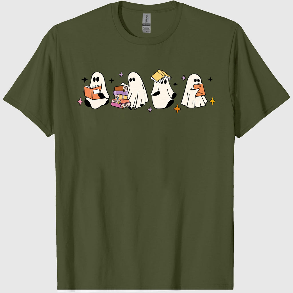 Comfort Colors Little Ghosts Reading Books Graphic Tee, Bookish Spooky Season Shirt, Ghost Tee for Halloween