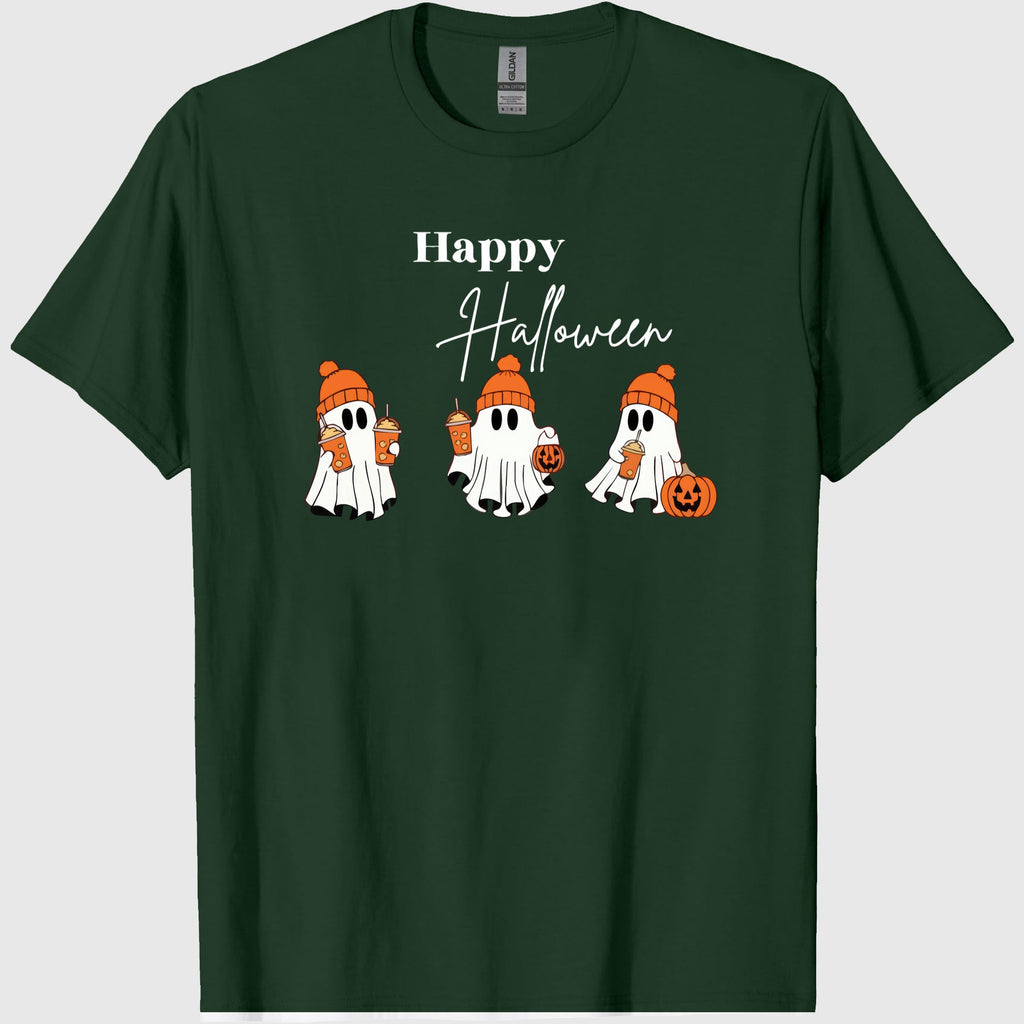 Happy Halloween Ghost Comffort T- Shirt, Ghost Coffee Shirt, Fall Coffee Pumpkin Shirt, Cute Ghost Shirt, Spooky Season Tee