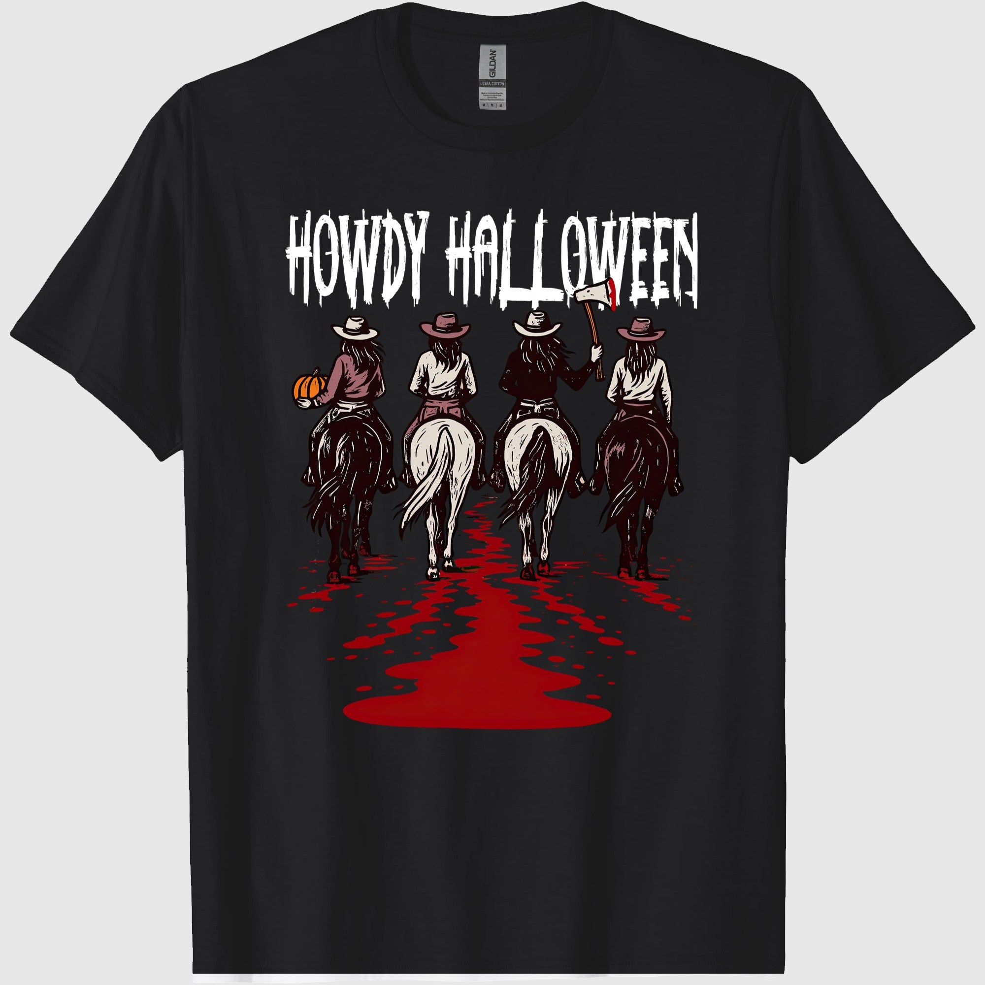 Howdy Halloween T-Shirt, Funny Cowgirl Riding Tee, Spooky Cute Western Halloween Shirt for Women